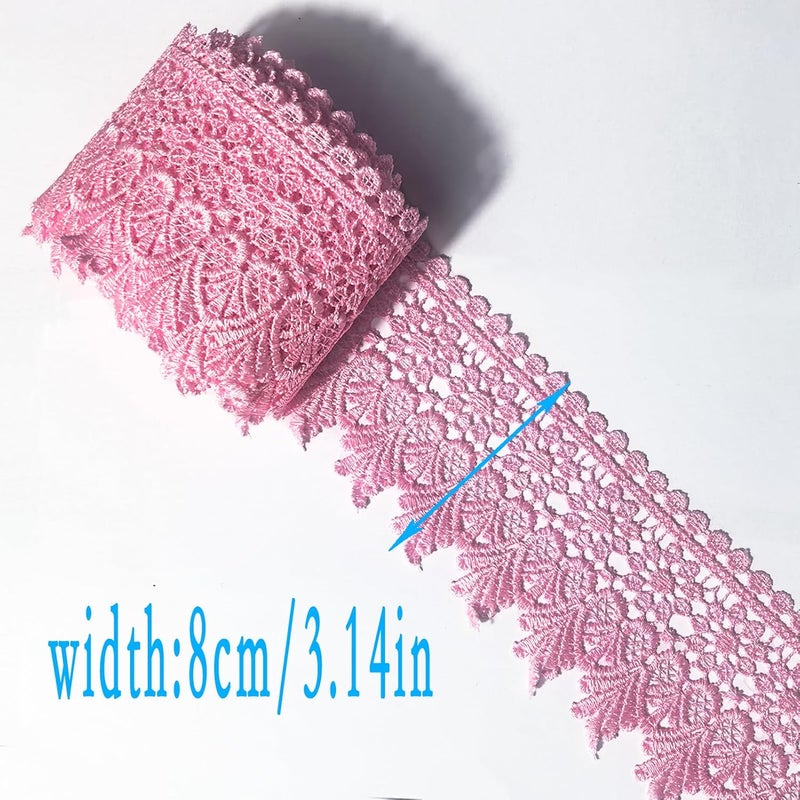 DKKUAYANGUP (Dark Pink Floral Lace Trim - 5 Yards, 9cm Wide | Wedding Dress Embellishment, Gift Packaging, Party Decor | DIY Sewing & Craft Supplies - Image 4